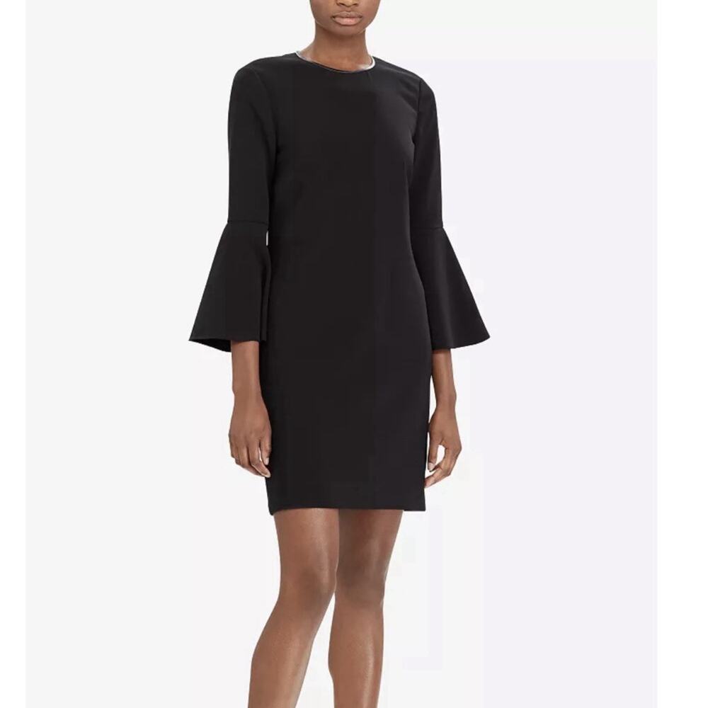 Polo Ralph Lauren Cady Bell Sleeve Dress Black Shift Mini Elegant Classic Size 4